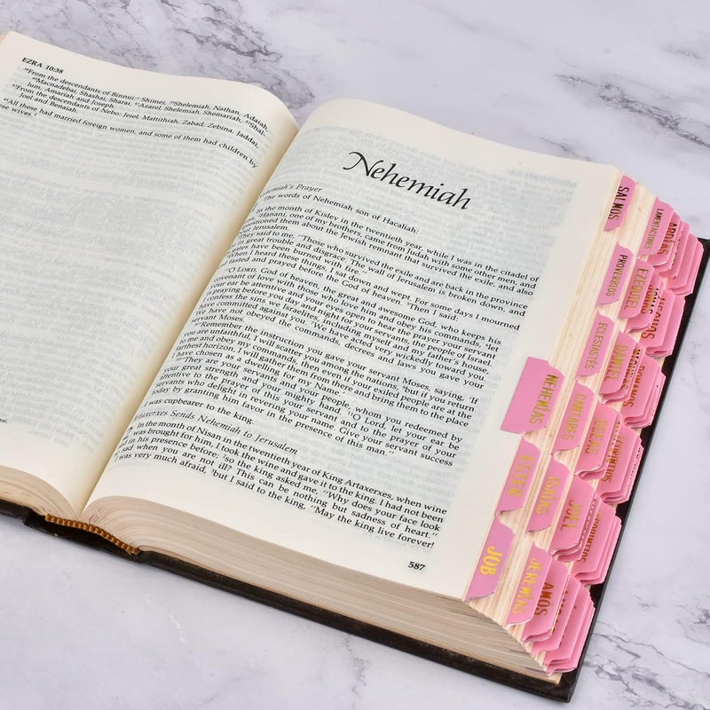 Cualfec Spanish Catholic Bible Index Tabs New & Old Testament Tabs Matte Laminated Floral Design, Bible Journaling Supplies - 122 Pcs (Pink - Gold Foil) - Image 5